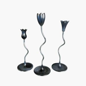 Partylite Trio of Dancing Flowers Slim Candle Holder Sticks Silver Metal-Retired